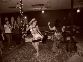 Janim dancing with the Bride-to-Be: A fun time at a bridal shower!